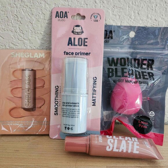 AOA Makeup Beauty Bundle SheGlam Foundation Aloe Face Primer Wonder Blender Lot - Picture 1 of 1